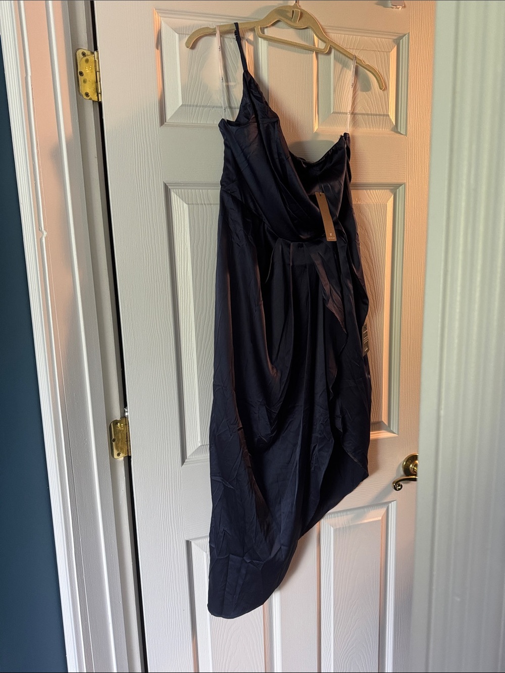 Lulu's Navy Asymmetrical Slip Dress with Draped Side